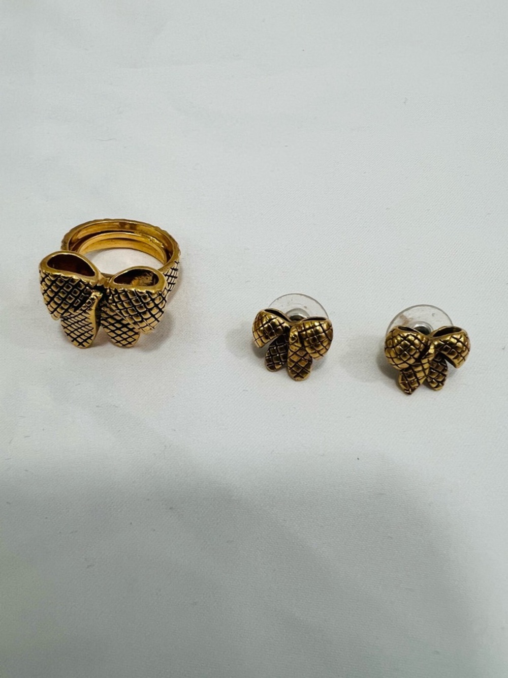 Marc By Marc Jacobs Gold Bow Stud Earrings and Ring Set